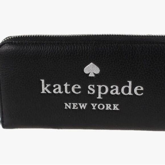 Kate Spade glitter on large embossed black leather continental wallet NWT - Picture 1 of 10